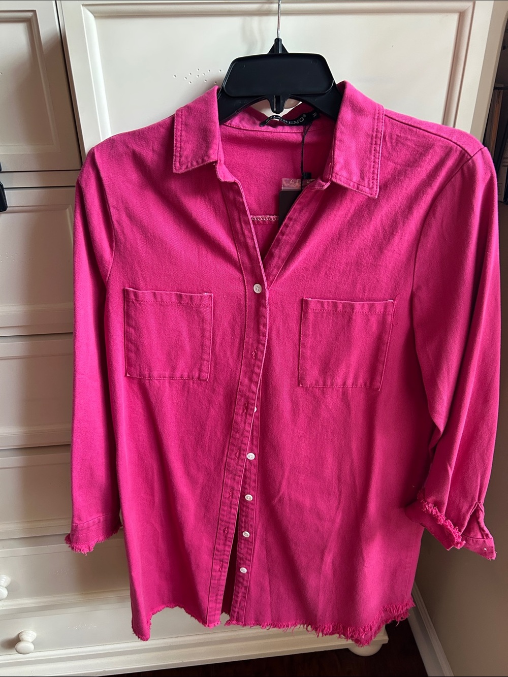 Women’s Long Sleeve Shirt Dress - Hot Pink